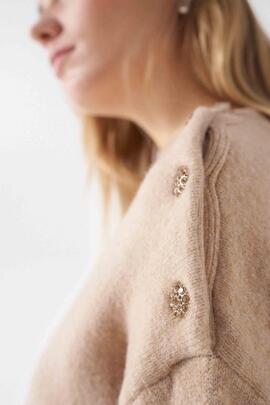 JERSEY DE PUNTO BEIGE CON BOTONES BRILLANTES