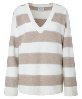 JERSEY DE PUNTO FELICE STRIPE RELAXED FIT BEIGE Y CAMEL