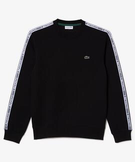 SUDADERA LACOSTE REGULAR FIT NEGRA CON CINTA DEPORTIVA