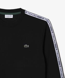 SUDADERA LACOSTE REGULAR FIT NEGRA CON CINTA DEPORTIVA