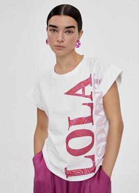 CAMISETA PRINT LOLA BLANCO Y ROSA