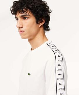 CAMISETA LACOSTE REGULAR FIT BLANCA CON CINTA DEPORTIVA