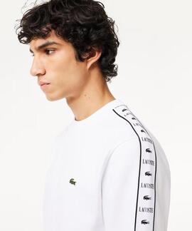 SUDADERA LACOSTE REGULAR FIT BLANCA CON CINTA DEP