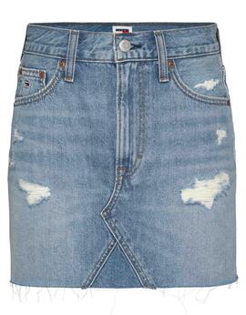 FALDA VAQUERA IZZIE MID RISE BH0013 DENIM LIGHT CON ROTOS