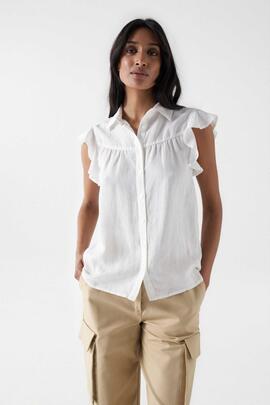 BLUSA BLANCA REGULAR FIT CON VOLANTES