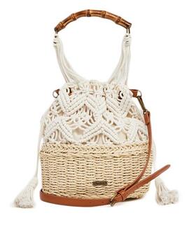 BOLSO SIENYA SOLEIL DE RAFIA BEIGE Y PUNTO COLOR CRUDO