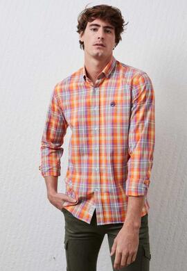 CAMISA CUADROS SLIM FIT NARANJA