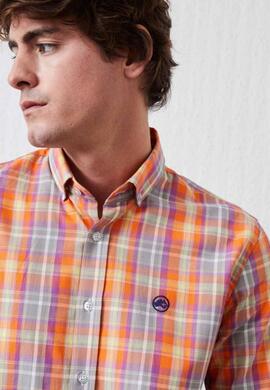 CAMISA CUADROS SLIM FIT NARANJA