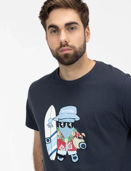 CAMISETA ESTAMPADO ELPULPO HAWAIANO AZUL MARINO