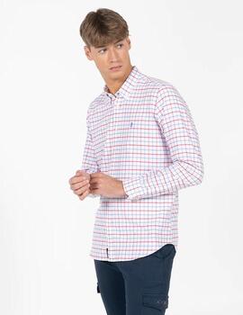 CAMISA CUADROS BICOLOR OXFORD ROJO CORAL