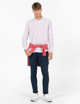 CAMISA CUADROS BICOLOR OXFORD ROJO CORAL