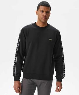 SUDADERA LACOSTE REGULAR FIT NEGRA CON CINTA DEPORTIVA