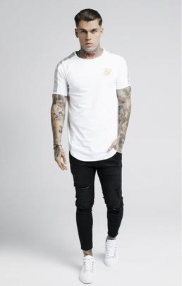 S/S LUREX GOLD TAPE TEE WHITE