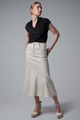 FALDA VAQUERA MIDI TRUE SLIM FIT EN DENIM BEIGE