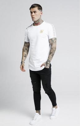 S/S LUREX GOLD TAPE TEE WHITE