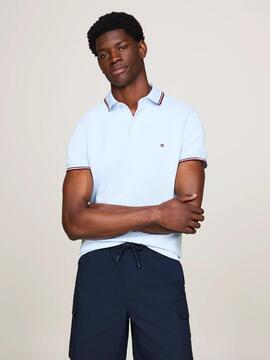 POLO 1985 RWB TIPPED SLIM FIT CELESTE