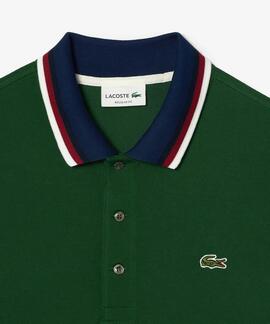 POLO LACOSTE REGULAR FIT VERDE CON CUELLO A CONTRASTE