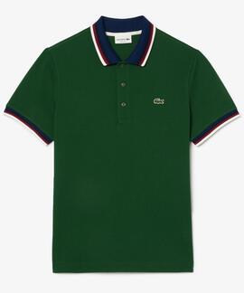 POLO LACOSTE REGULAR FIT VERDE CON CUELLO A CONTRASTE