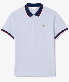 POLO LACOSTE REGULAR FIT CELESTE CON CUELLO A CONTRASTE