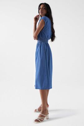 VESTIDO VAQUERO MIDI CON VUELO DENIMLIGHT AZUL