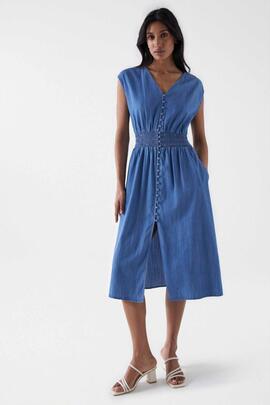 VESTIDO VAQUERO MIDI CON VUELO DENIMLIGHT AZUL