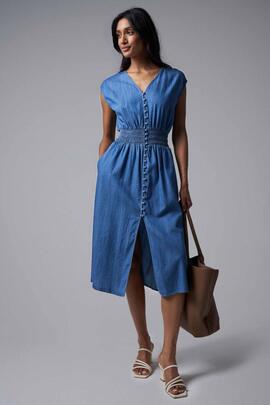 VESTIDO VAQUERO MIDI CON VUELO DENIMLIGHT AZUL