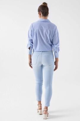 PANTALÓN VAQUERO SECRET PUSH IN CROPPED SKINNY DENIM BLEACH