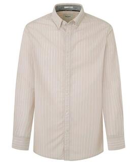 CAMISA PIP REGULAR FIT LINO Y ALGODÓN EN RAYAS BEIGE