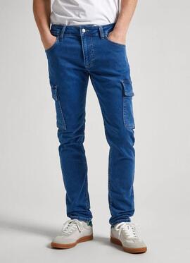 PANTALÓN VAQUERO BOLSO CARGO TAPERED FIT GYMDIGO DENIM AZUL