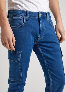 PANTALÓN VAQUERO BOLSO CARGO TAPERED FIT GYMDIGO DENIM AZUL