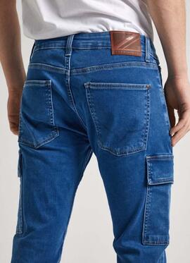 PANTALÓN VAQUERO BOLSO CARGO TAPERED FIT GYMDIGO DENIM AZUL