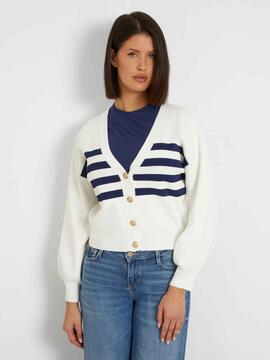 CARDIGAN RACHEL RELAXED FIT BLANCO CON RAYAS MARINERAS