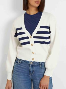 CARDIGAN RACHEL RELAXED FIT BLANCO CON RAYAS MARINERAS