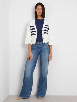 CARDIGAN RACHEL RELAXED FIT BLANCO CON RAYAS MARINERAS