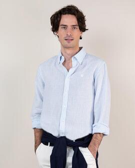 CAMISA RAYA YALE LINO CELESTE