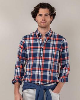 CAMISA CUADRO PREPPY MARINO Y ROJO CORAL