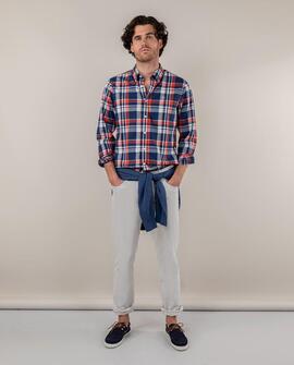 CAMISA CUADRO PREPPY MARINO Y ROJO CORAL