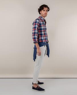 CAMISA CUADRO PREPPY MARINO Y ROJO CORAL