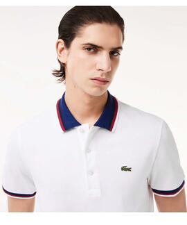 POLO LACOSTE REGULAR FIT BLANCO CON CUELLO A CONTRASTE