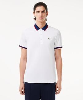 POLO LACOSTE REGULAR FIT BLANCO CON CUELLO A CONTRASTE