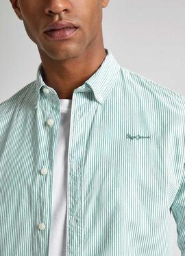 CAMISA POPELÍN PEACH SLIM FIT RAYAS VERDES