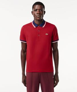 POLO LACOSTE REGULAR FIT GRANATE CON CUELLO A CONTRASTE