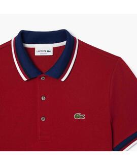 POLO LACOSTE REGULAR FIT GRANATE CON CUELLO A CONTRASTE