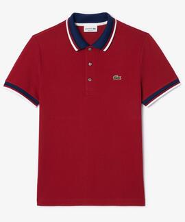 POLO LACOSTE REGULAR FIT GRANATE CON CUELLO A CONTRASTE