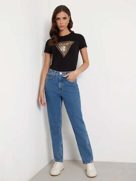 CAMISETA ELÁSTICA LEO CON LOGO TRIANGULO STRASS NEGRA