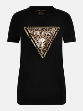 CAMISETA ELÁSTICA LEO CON LOGO TRIANGULO STRASS NEGRA