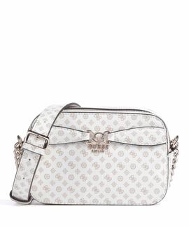 MINIBANDOLERA ARLENA BLANCA CON LOGOTIPOS 4G Y PEONIA CAMEL