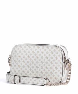 MINIBANDOLERA ARLENA BLANCA CON LOGOTIPOS 4G Y PEONIA CAMEL