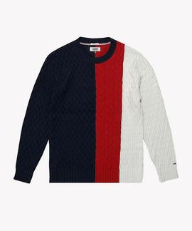 TJM COLORBLOCK CABLE SWEATER