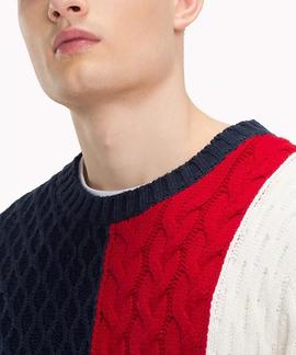 TJM COLORBLOCK CABLE SWEATER